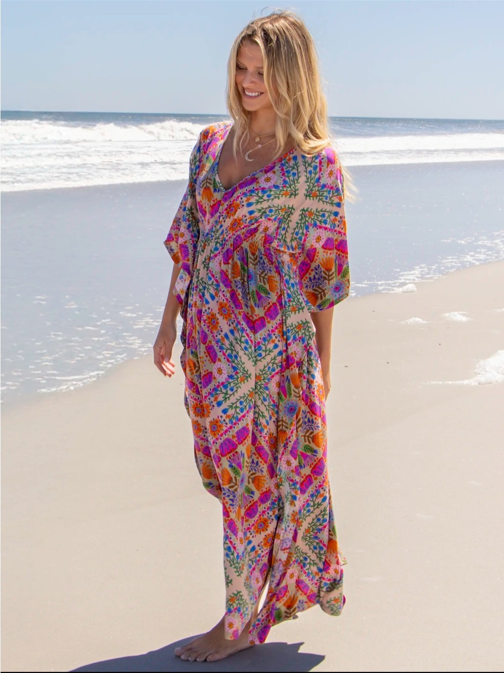 Natural Life Sanibel Kaftan in Pink Floral Diamonds large